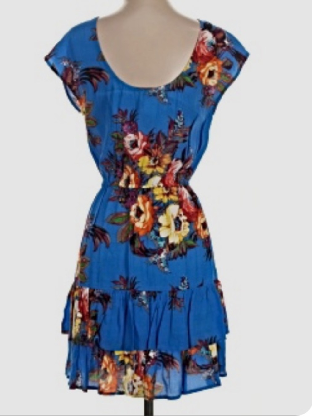 Anthropologie Women's Blue Floral Tiered Mini Dress